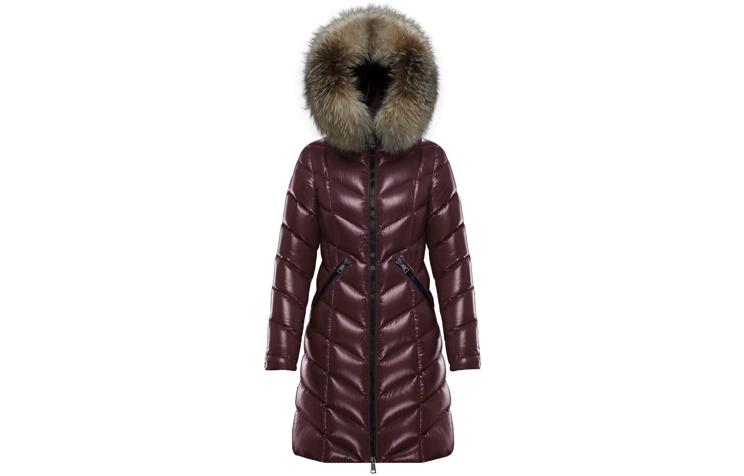 (Women) Moncler FW22 Fulmarus Full-Zip Hooded Long Down Jacket Women - Burgundy. E20934986325C0065460