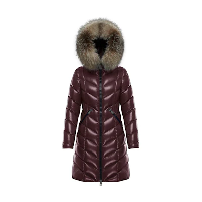 (Women) Moncler FW22 Fulmarus Full-Zip Hooded Long Down Jacket Women - Burgundy. E20934986325C0065460