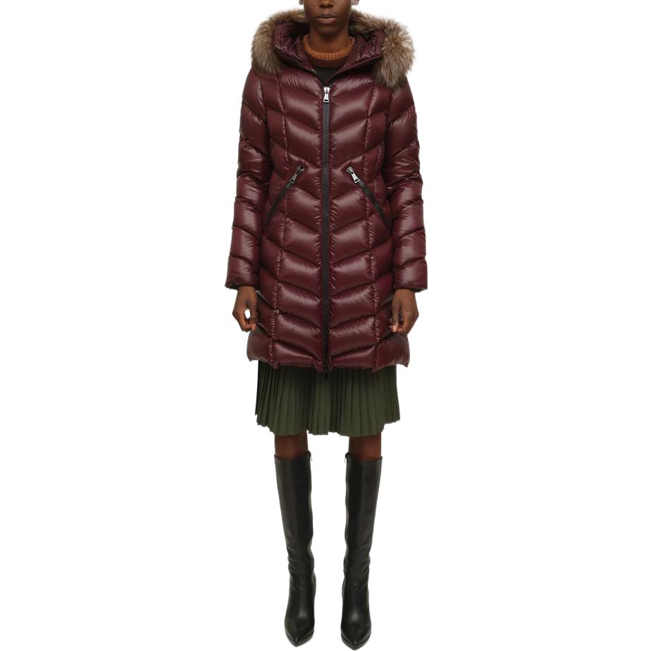 Shop (W) Moncler FW22 Fulmarus Jaket Wanita Bertudung Zip Penuh Long Down - Burgundy. E20934986325C0065460