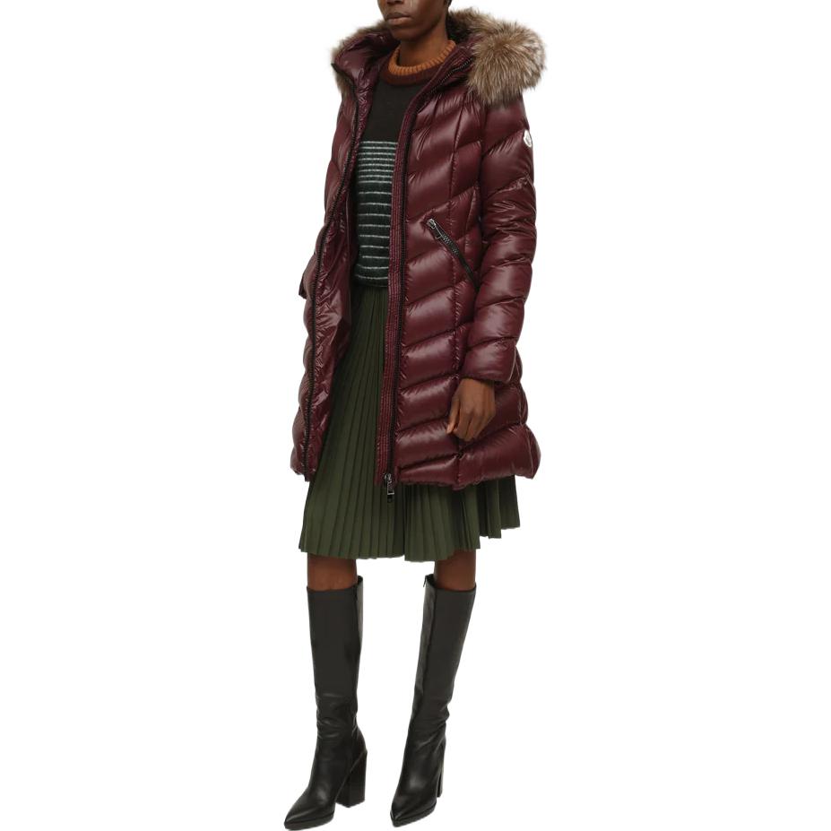 Purchase (W) Moncler FW22 Fulmarus Jaket Wanita Bertudung Zip Penuh Long Down - Burgundy. E20934986325C0065460