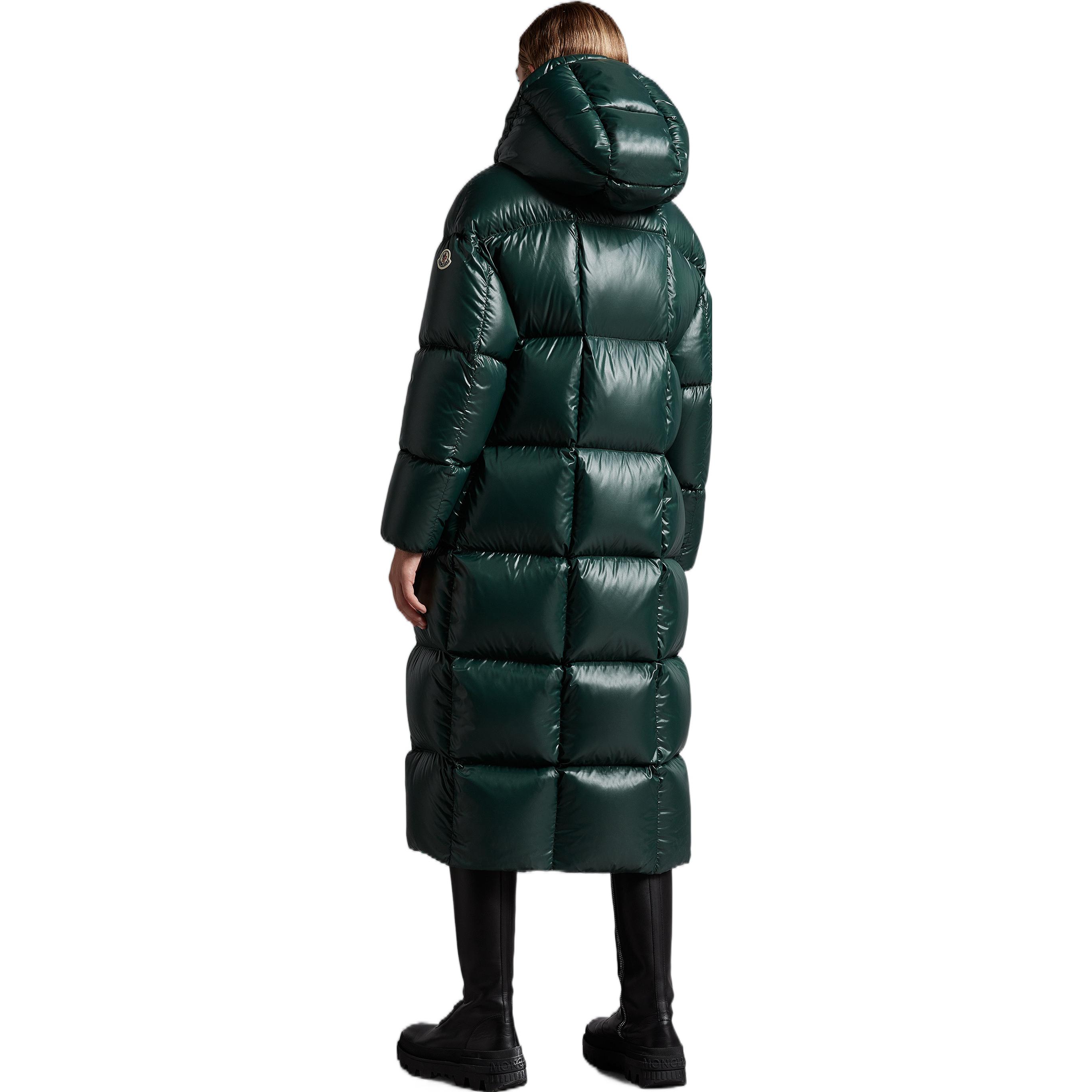 Shop (Women) Moncler FW22 Parnaiba  Long Zipper Hooded Down Jacket Green H20931C0007168950876