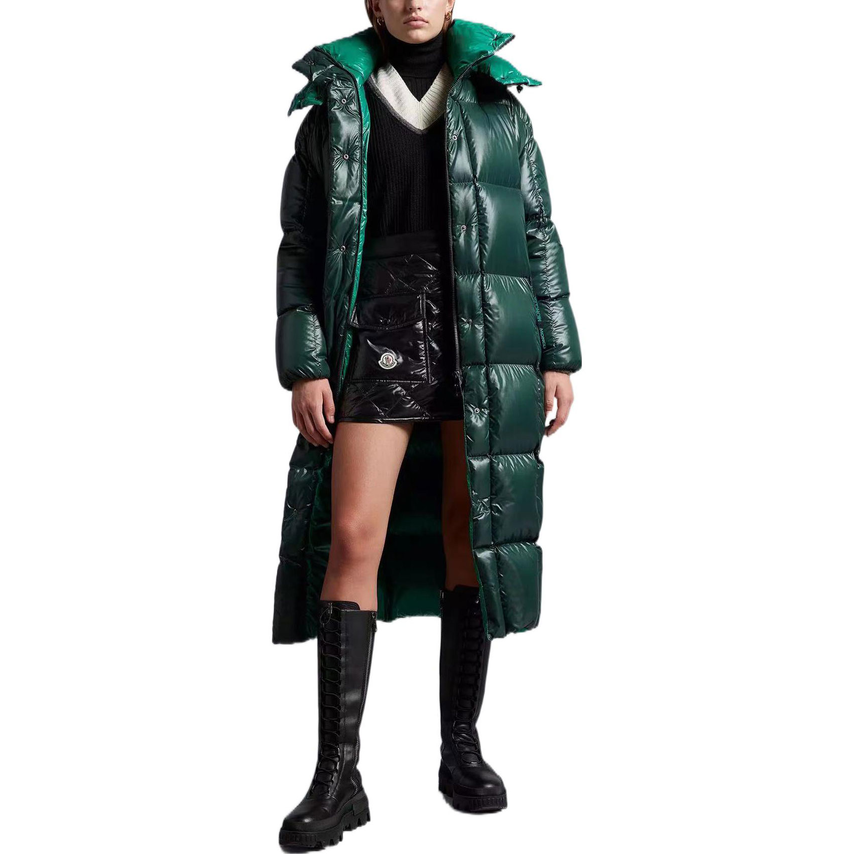 Purchase (Women) Moncler FW22 Parnaiba  Long Zipper Hooded Down Jacket Green H20931C0007168950876