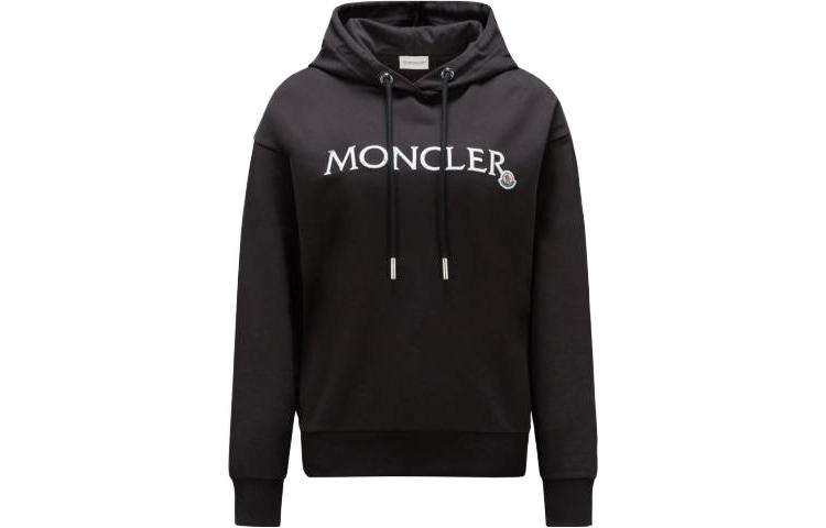 (Women) Moncler FW23  Black Embroidered Logo Hoodie Long Sleeve Sweatshirt. J10938G0001689A1K999