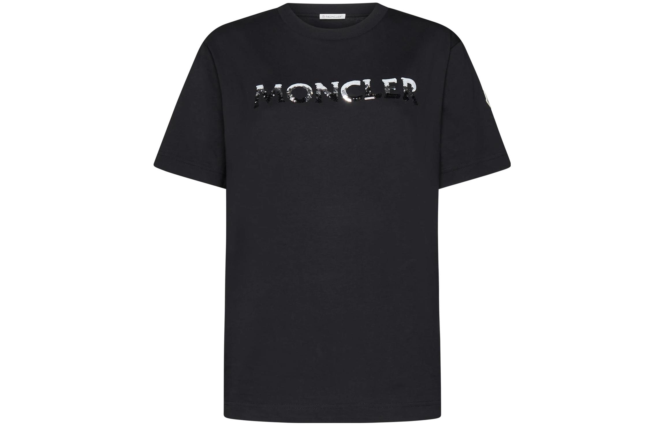 (Women) Moncler FW23  Black Letter Print Crewneck Short Sleeve T-Shirt. 8C00028829HP999