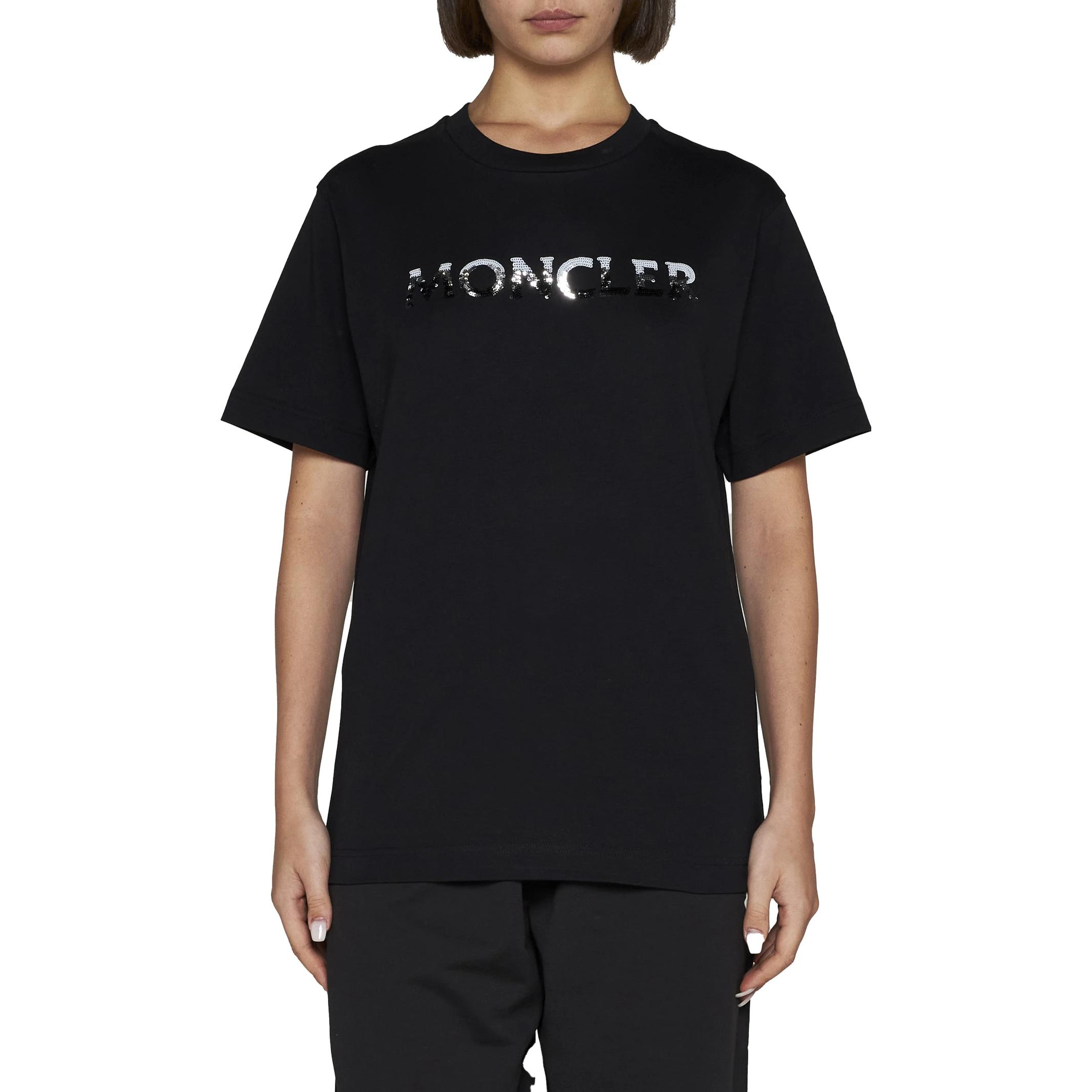 Shop (W) Moncler FW23 黑色字母印花短袖圓領T恤 8C00028829HP999