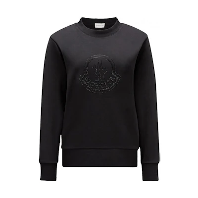 (Women) Moncler FW23 Crystal Logo Crewneck Long Sleeve Sweatshirt Black 8G00053899TR999