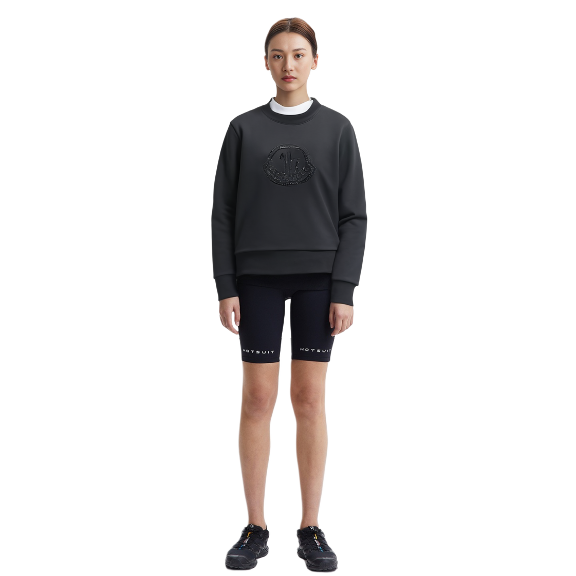 Lookbook (W) Moncler FW23 Crystal Logo Crewneck Long Sleeve Sweatshirt Hitam 8G00053899TR999