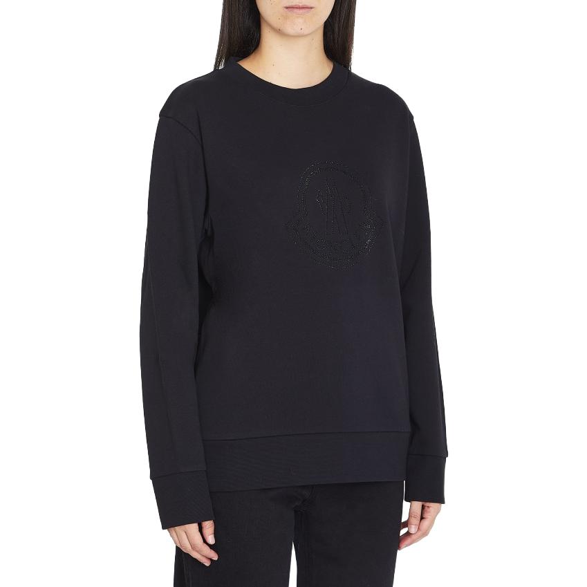 Shop (W) Moncler FW23 Crystal Logo Crewneck Long Sleeve Sweatshirt Hitam 8G00053899TR999