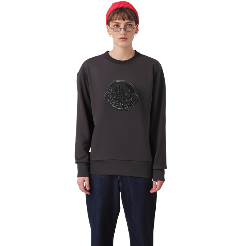 Details for (W) Moncler FW23 Crystal Logo Crewneck Long Sleeve Sweatshirt Hitam 8G00053899TR999