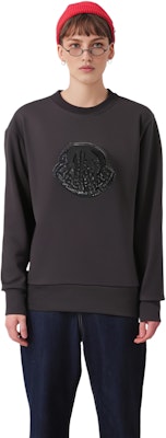 (W) Moncler FW23 Crystal Logo Crewneck Long Sleeve Sweatshirt Hitam 8G00053899TR999 Details for (W) Moncler FW23 Crystal Logo Crewneck Long Sleeve Sweatshirt Hitam 8G00053899TR999
