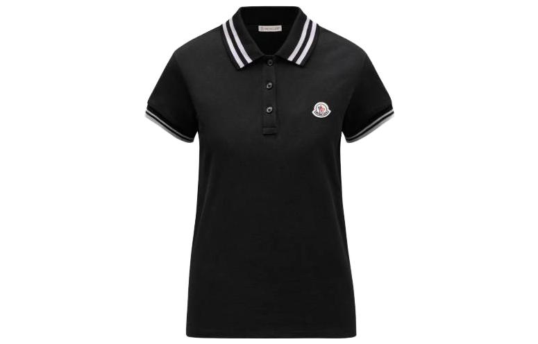 (Women) Moncler FW23  Logo Patch Polo Shirt Short Sleeve Pullover - Black. J10938A0000984720999