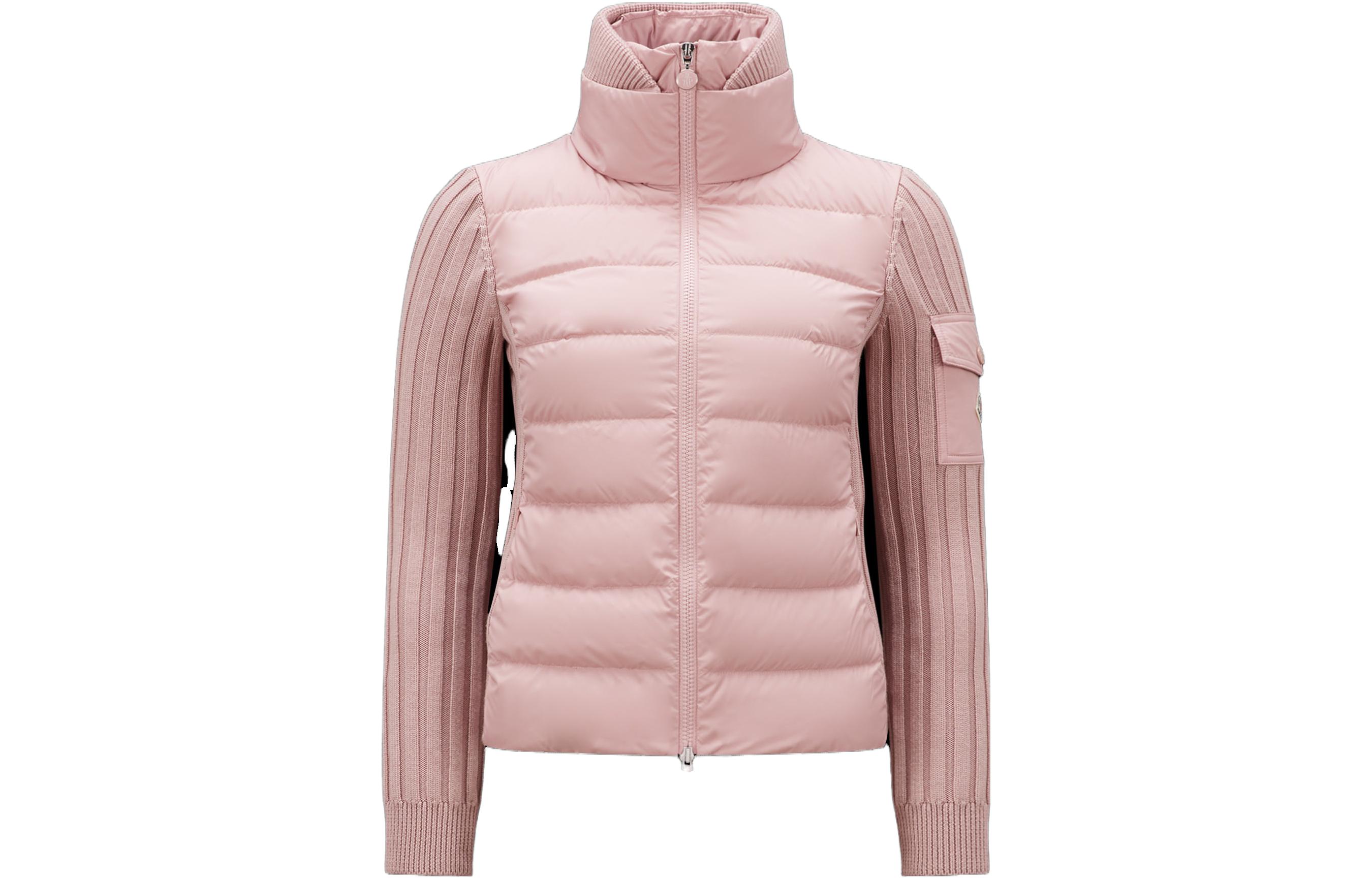 (Women) Moncler FW23  Pink Wool Cardigan High-Neck Cashmere Sweater with Logo. I20939B00024M113151A
