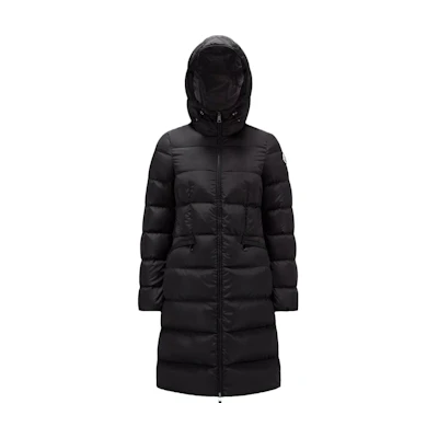 (Women) Moncler FW23 Avocette Black Matte Long Down Jacket with Hood and Logo. I20931C00021539ZD999