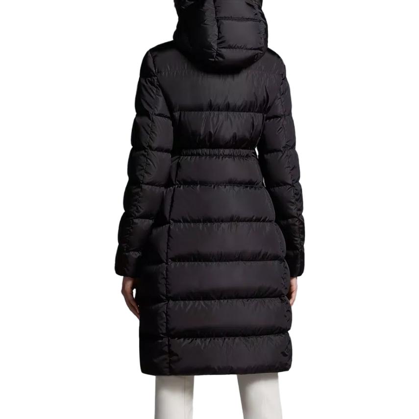 Shop (W) Moncler FW23 Avocette 黑色霧面連帽長版羽絨外套附品牌標誌。 I20931C00021539ZD999
