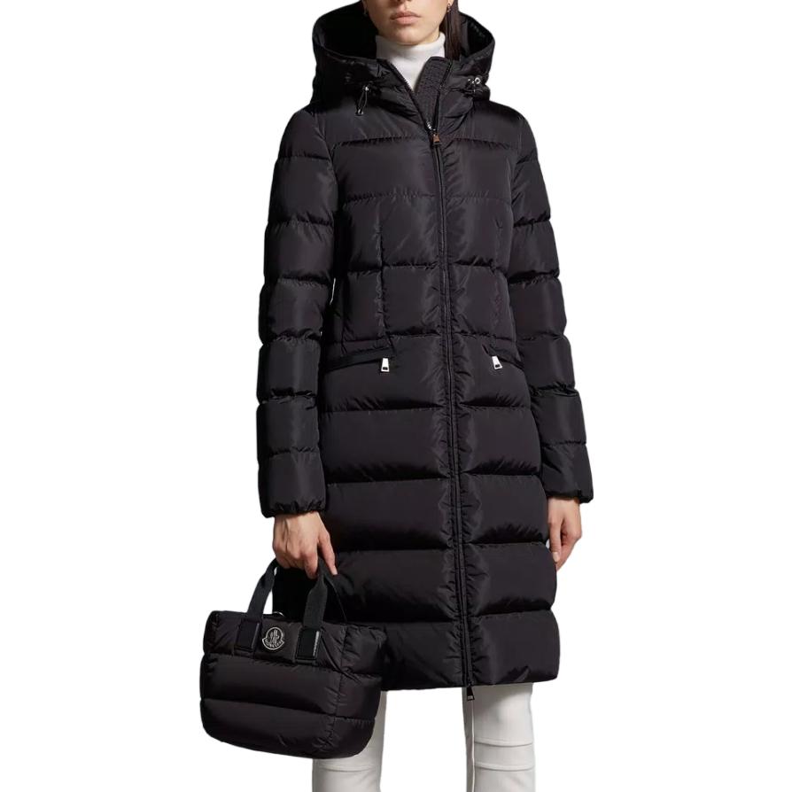 Purchase (W) Moncler FW23 Avocette 黑色霧面連帽長版羽絨外套附品牌標誌。 I20931C00021539ZD999