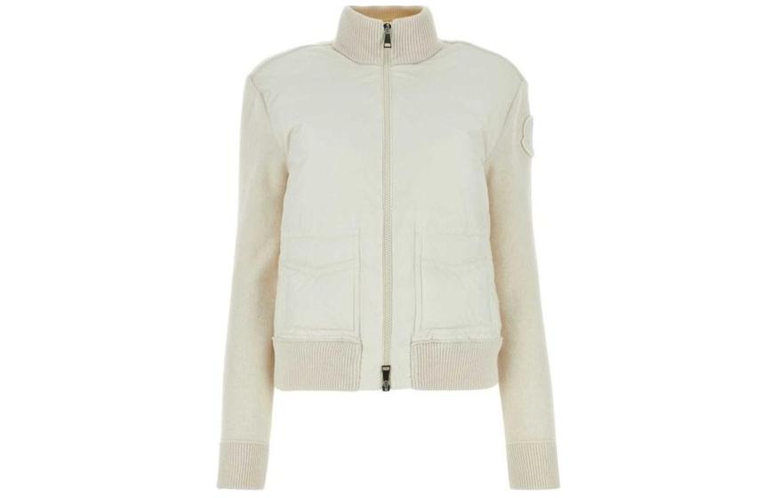 (Women) Moncler FW23 Beige Solid High-Neck Zip-Up Sweater I20939B00001M124104A