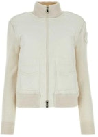 (Women) Moncler FW23 Beige Solid High-Neck Zip-Up Sweater I20939B00001M124104A (Women) Moncler FW23 Beige Solid High-Neck Zip-Up Sweater I20939B00001M124104A