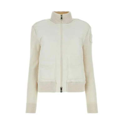 (Women) Moncler FW23 Beige Solid High-Neck Zip-Up Sweater I20939B00001M124104A