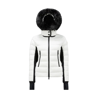 (Women) Moncler FW23 Lamoura Short Down Jacket White Colorblock Hooded Design I20981A0004053861P09