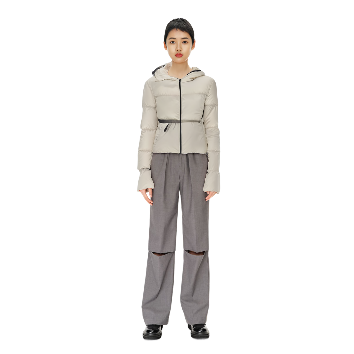 (Women) Moncler FW23 Sirli  White Hooded Waist-Tied Mid-Length Down Jacket. 1A00195539ZD041 圖 5