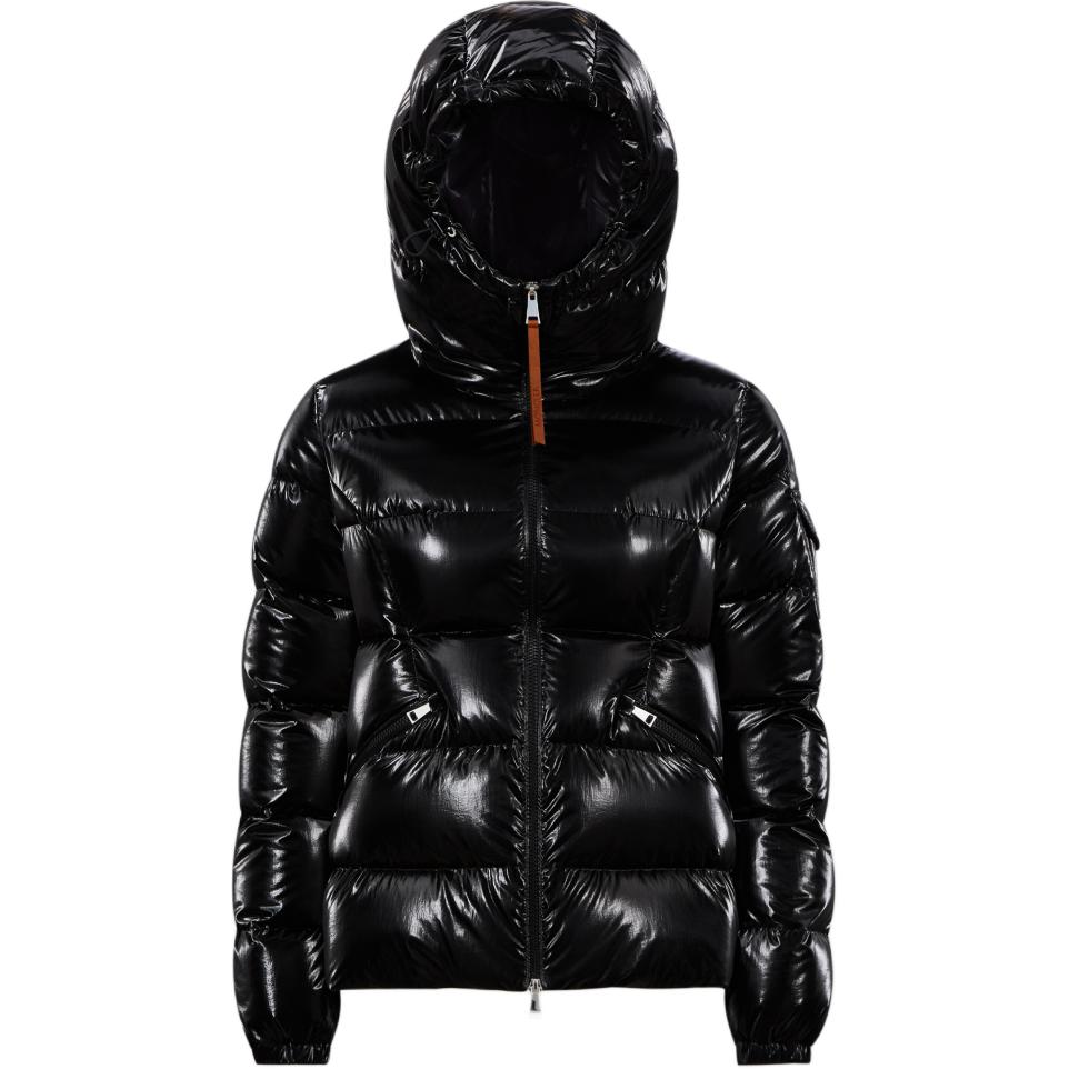 (Women) Moncler FW24 Barre Shiny Nylon Short Puffer Jacket Zip Hoodie Black Women J20931A00075596T2999
