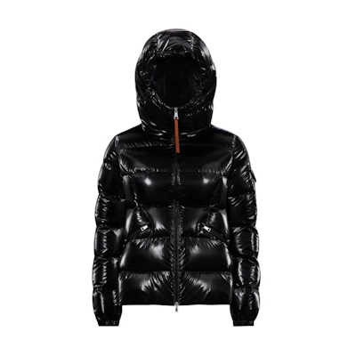 (Women) Moncler FW24 Barre Shiny Nylon Short Puffer Jacket Zip Hoodie Black Women J20931A00075596T2999