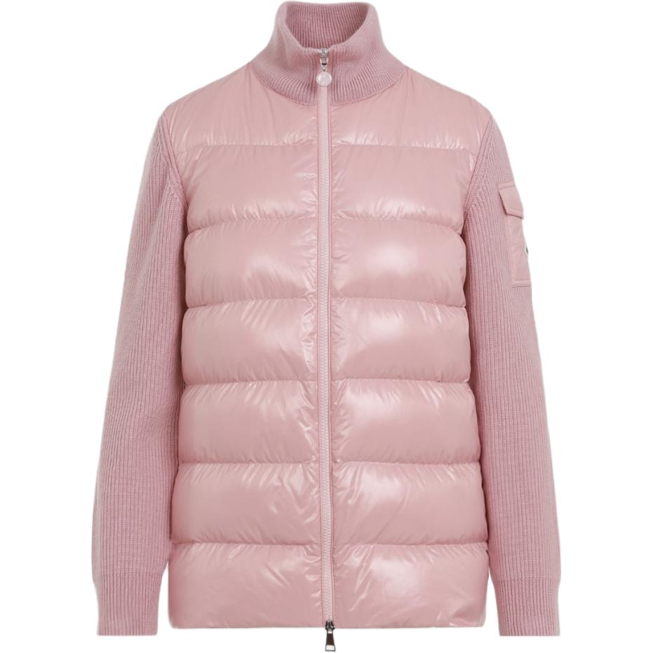 (Women) Moncler FW24 Glossy Lightweight High-Neck Zip-Up Jacket Pink J20939B00013M1131518