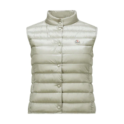 (Women) Moncler FW24 Liane Slim Light Down Vest Light Grey Logo Buttoned. J20931A102005304890H