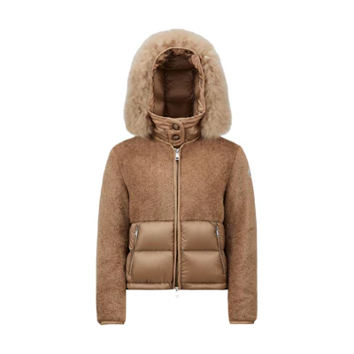 (Women) Moncler FW24 Marne Drawstring Hem Detachable Hood Zip Jacket Women Light Brown J20931A0014389AOF26C