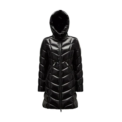 (Women) Moncler FW24 Marus Black Nylon Glossy Hooded Mid-Length Down Jacket. J20931C00049C0065999