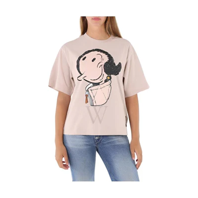 (Women) MONCLER GENIUS Beige Logo Print Oversized T-Shirt SS22 H10948C00003M180820L