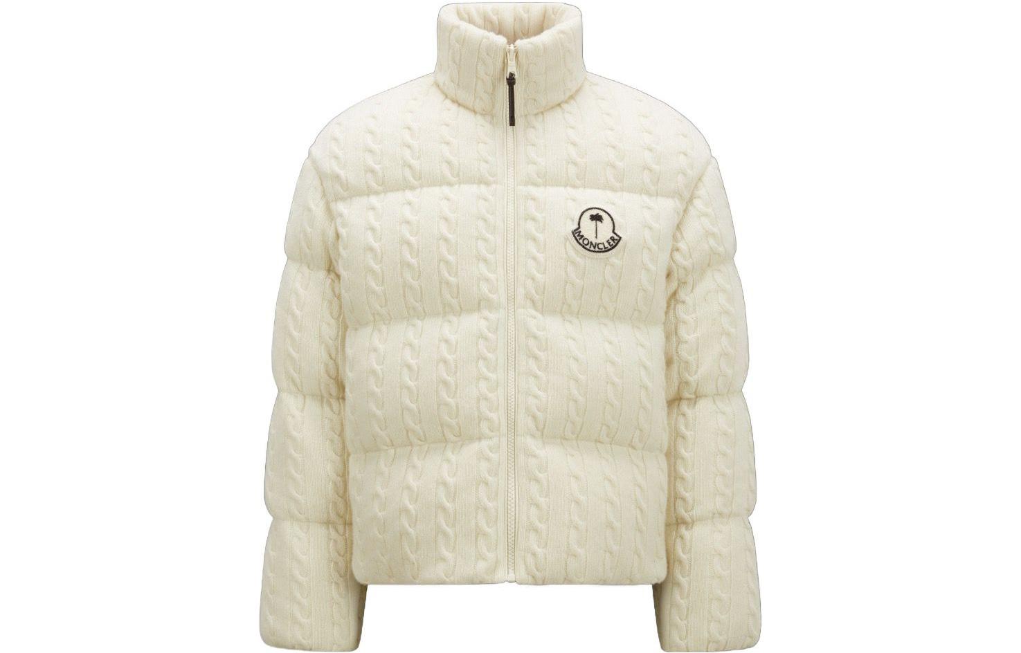 Order (W) MONCLER GENIUS x PALM ANGELS Jaket Down Zip-Up Bertekstur Off-White. I209L1A00015M3608032