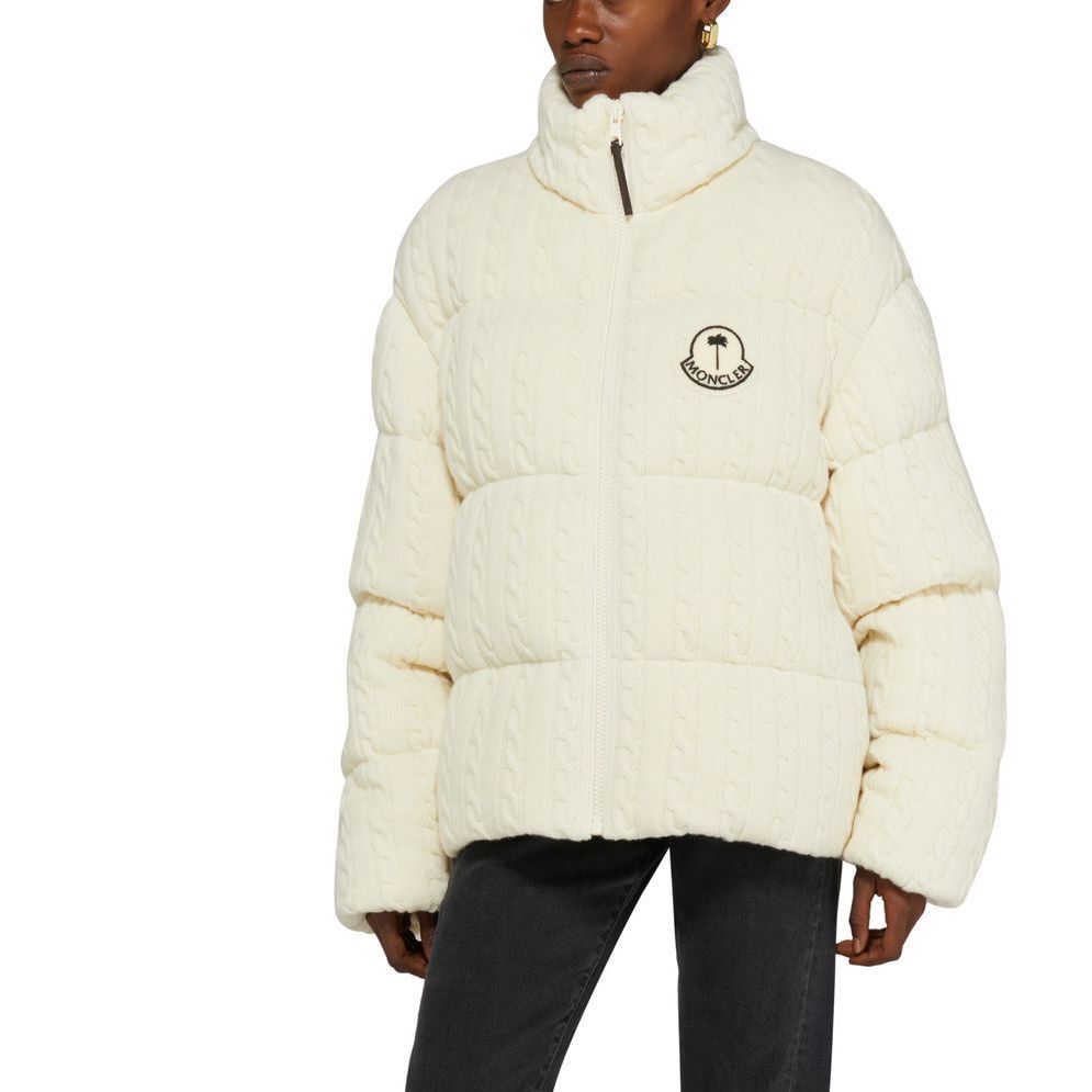 Purchase (W) MONCLER GENIUS x PALM ANGELS Jaket Down Zip-Up Bertekstur Off-White. I209L1A00015M3608032