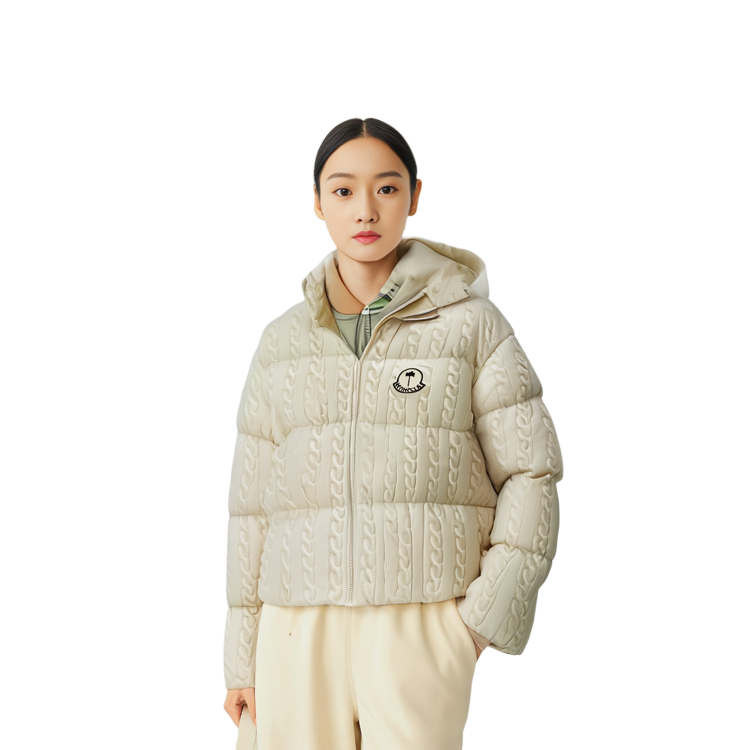 Cheap (W) MONCLER GENIUS x PALM ANGELS Jaket Down Zip-Up Bertekstur Off-White. I209L1A00015M3608032
