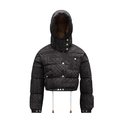 (Women) MONCLER GENIUS PALM ANGELS FW21 Black Printed Down Jacket Hoodie G209L1A00001M1351999
