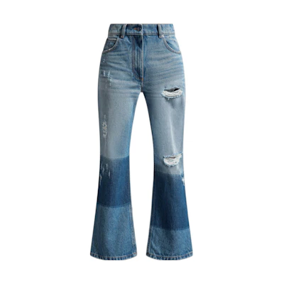 (Women) MONCLER GENIUS PALM ANGELS FW22 Star Patch Distressed Jeans Blue. H209L2A00001M2503795