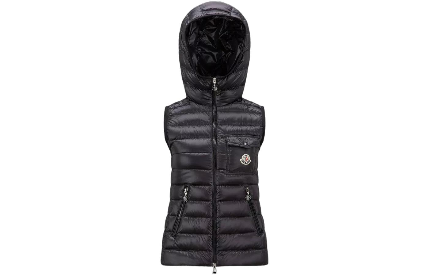(Women) Moncler Glygos SS23  Black Solid Zipper Hooded Vest. I10931A00028595ZZ999