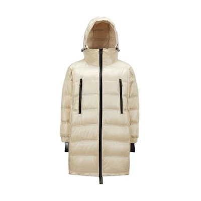 (Women) Moncler Grenoble Chamoille Glossy Zip Hooded Mid-Length Down Coat Beige Women. I20981C00002539JH20G
