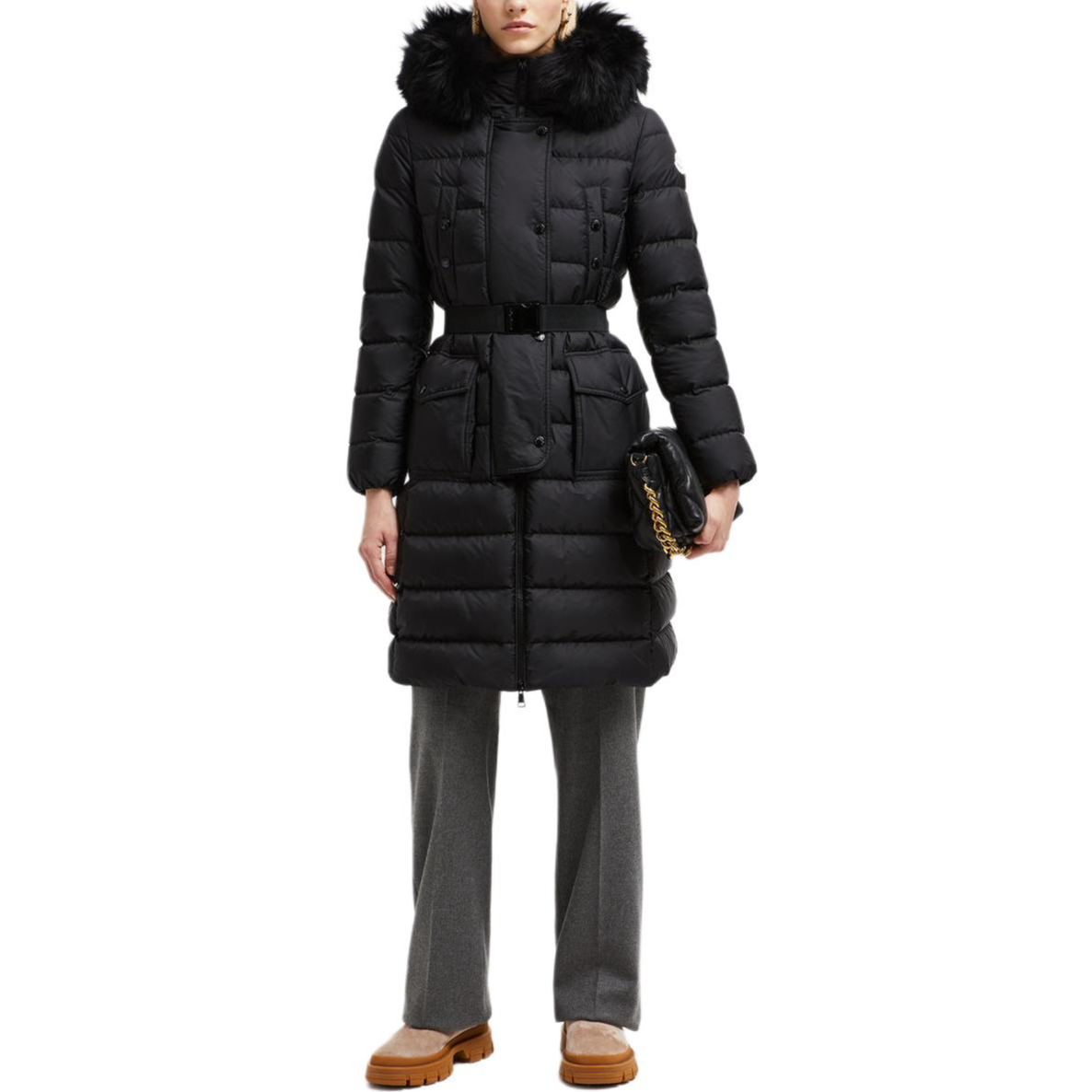 Lookbook (W) 蒙克莱 Grenoble 2024秋冬 KHLOE 女士黑色羊毛边长款羽绒服. J20931C000235968E999