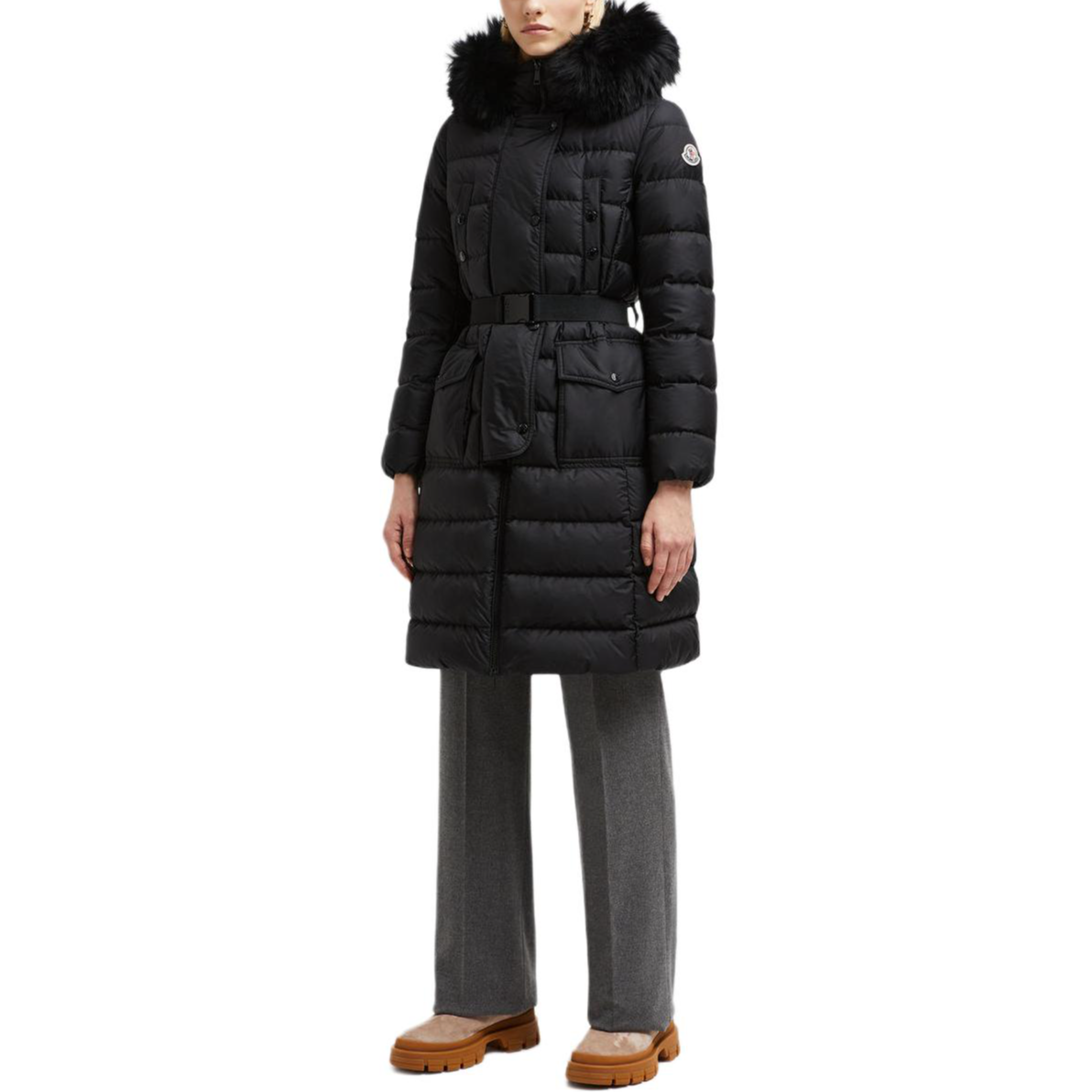 Purchase (W) 蒙克莱 Grenoble 2024秋冬 KHLOE 女士黑色羊毛边长款羽绒服. J20931C000235968E999