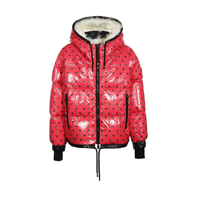 (Women) Moncler Grenoble Red Quilted Down Jacket with Printed Sleeve Logo. G20981A00021595K2548