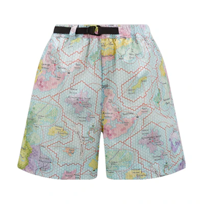 (Women) Moncler Grenoble SS23 Day-Namic Blue Outdoor Printed Elastic Waist Shorts. I10982B00002596QLF75