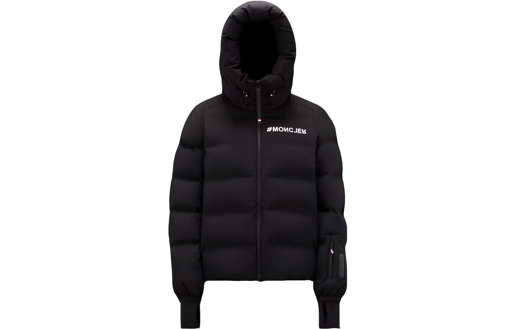 (Women) Moncler Grenoble Suisses  Black Short Down Jacket with Letter Print. I20981A000245399D999