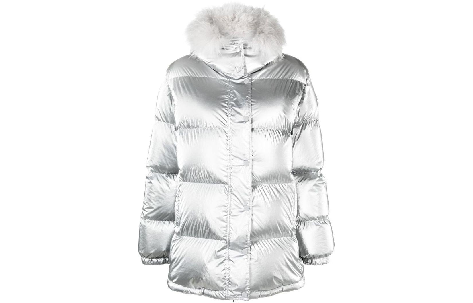 Order (W) Moncler Hanau FW22 Jaket Down Lengan Panjang Silver Putih Glossy. H20931A0010653A3H900