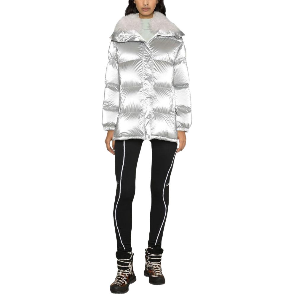 Shop (W) Moncler Hanau FW22 Jaket Down Lengan Panjang Silver Putih Glossy. H20931A0010653A3H900