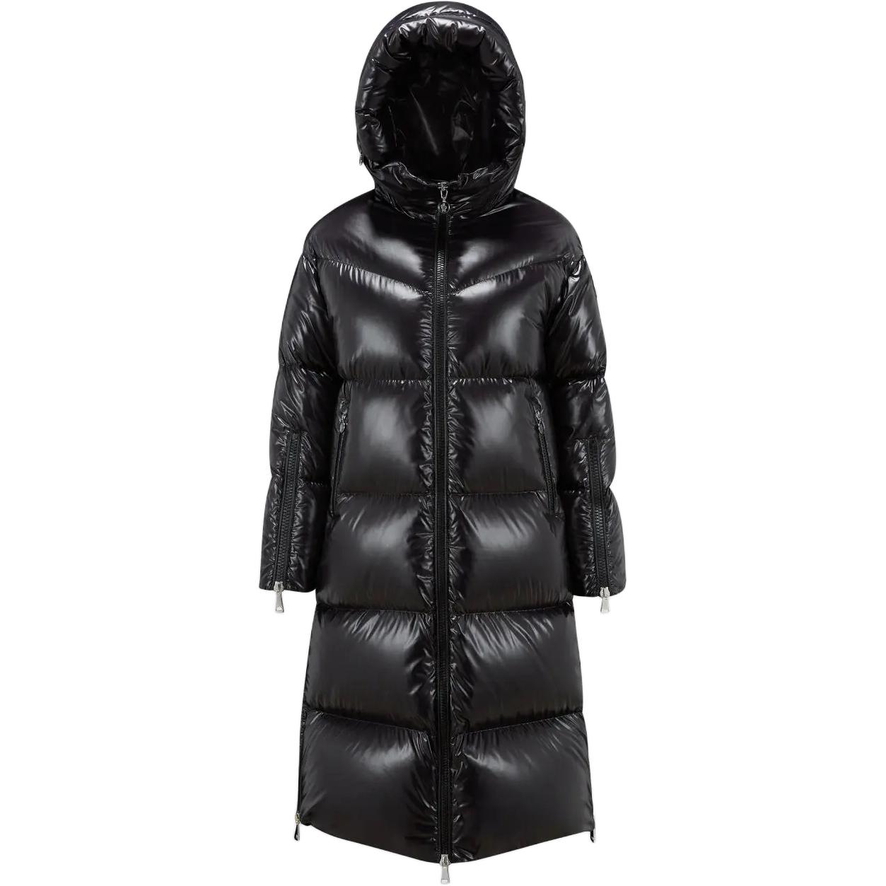 (Women) Moncler Huppelong Glossy Logo Print Hooded Long Down Jacket Women Black I20931C000365963V99C