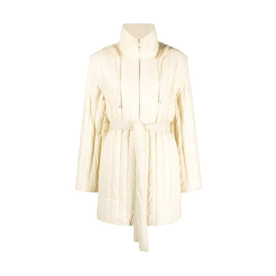 (Women) Moncler Ivory White Fitted Down Jacket with Stand Collar and Long Sleeves I10931A00071M2883