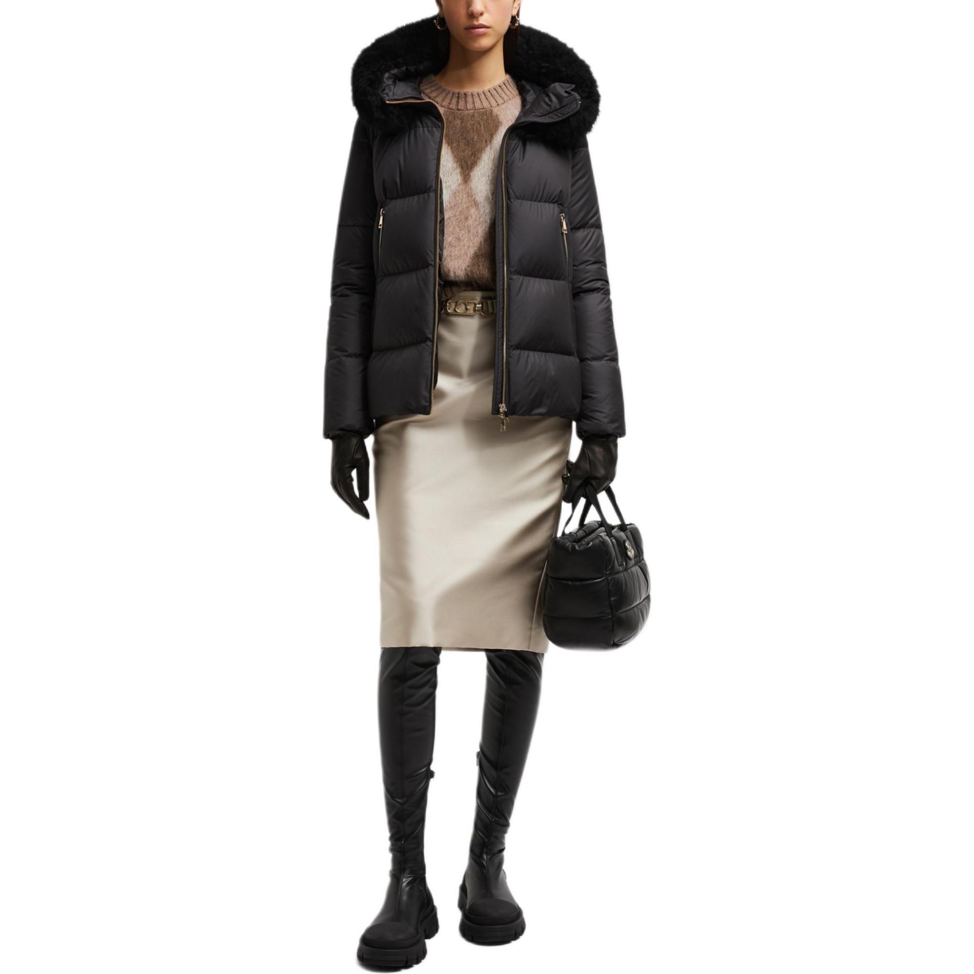 Lookbook (Women) Moncler Laichefur  Short Puffer Jacket with Fur Collar - Black. J20931A0017454AQE999