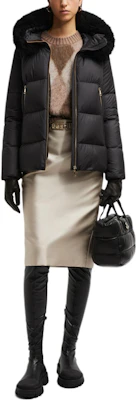 (Women) Moncler Laichefur Short Puffer Jacket with Fur Collar - Black. J20931A0017454AQE999 Lookbook (Women) Moncler Laichefur Short Puffer Jacket with Fur Collar - Black. J20931A0017454AQE999