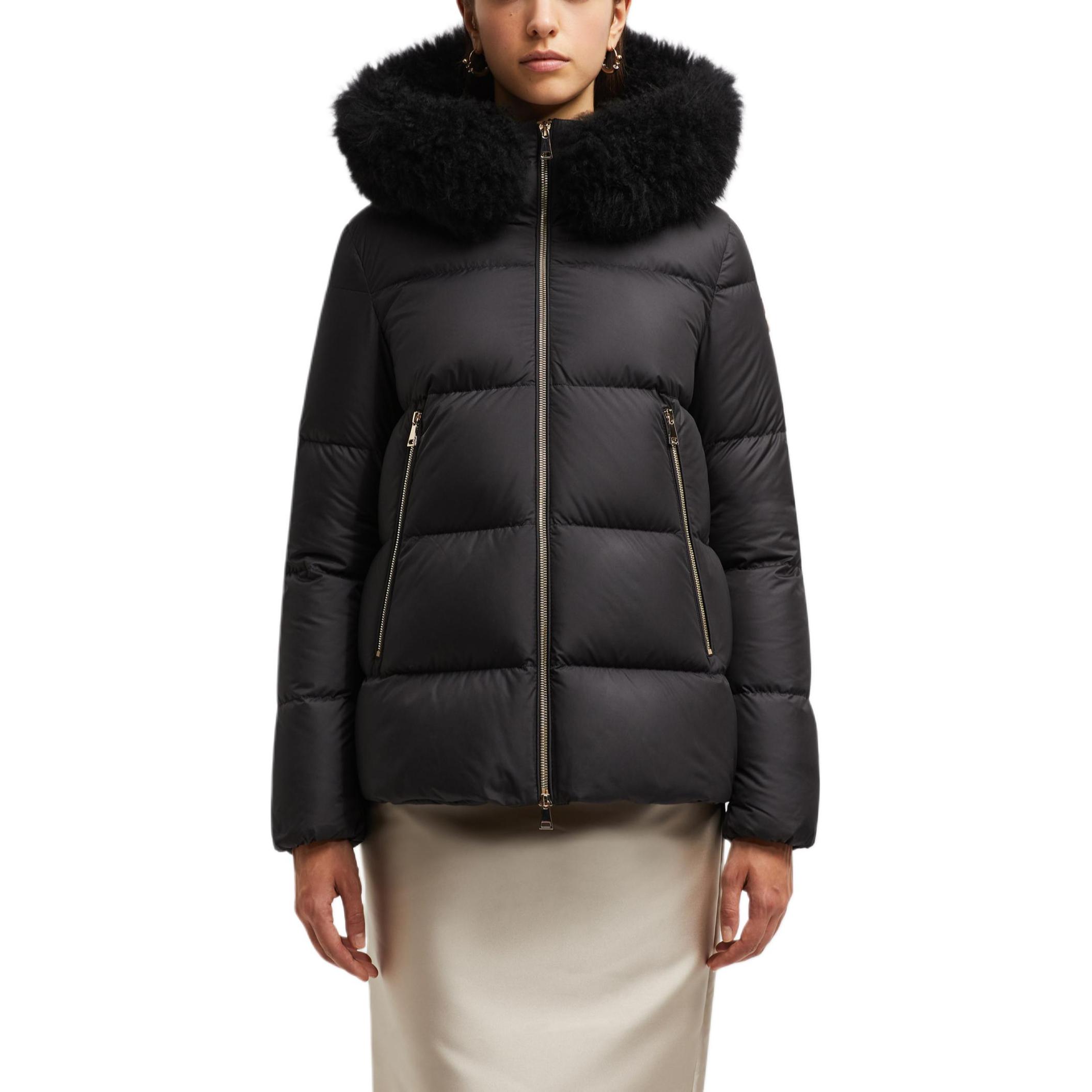Shop (Women) Moncler Laichefur  Short Puffer Jacket with Fur Collar - Black. J20931A0017454AQE999